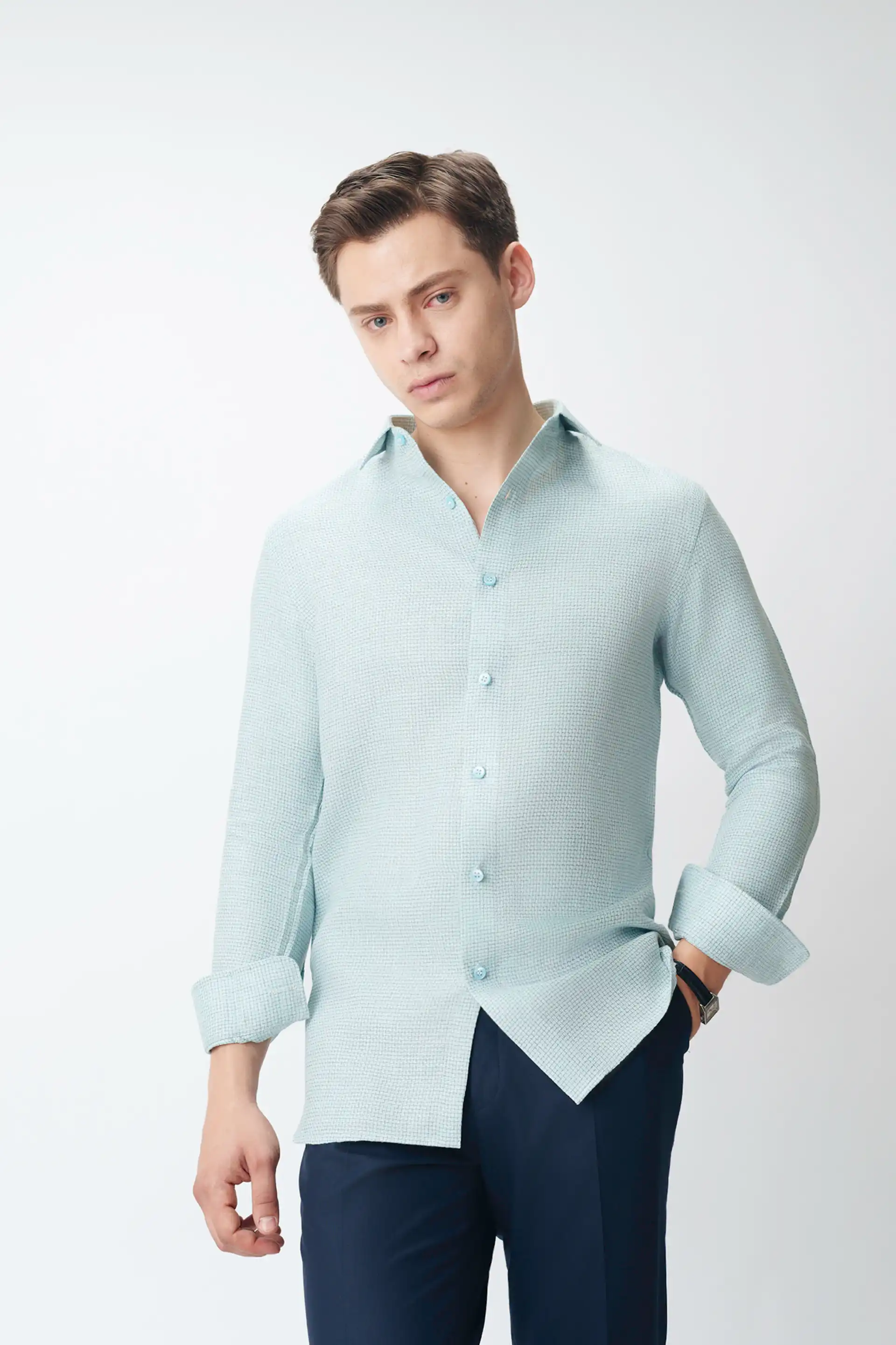 Turquoise Linen Structured Shirt