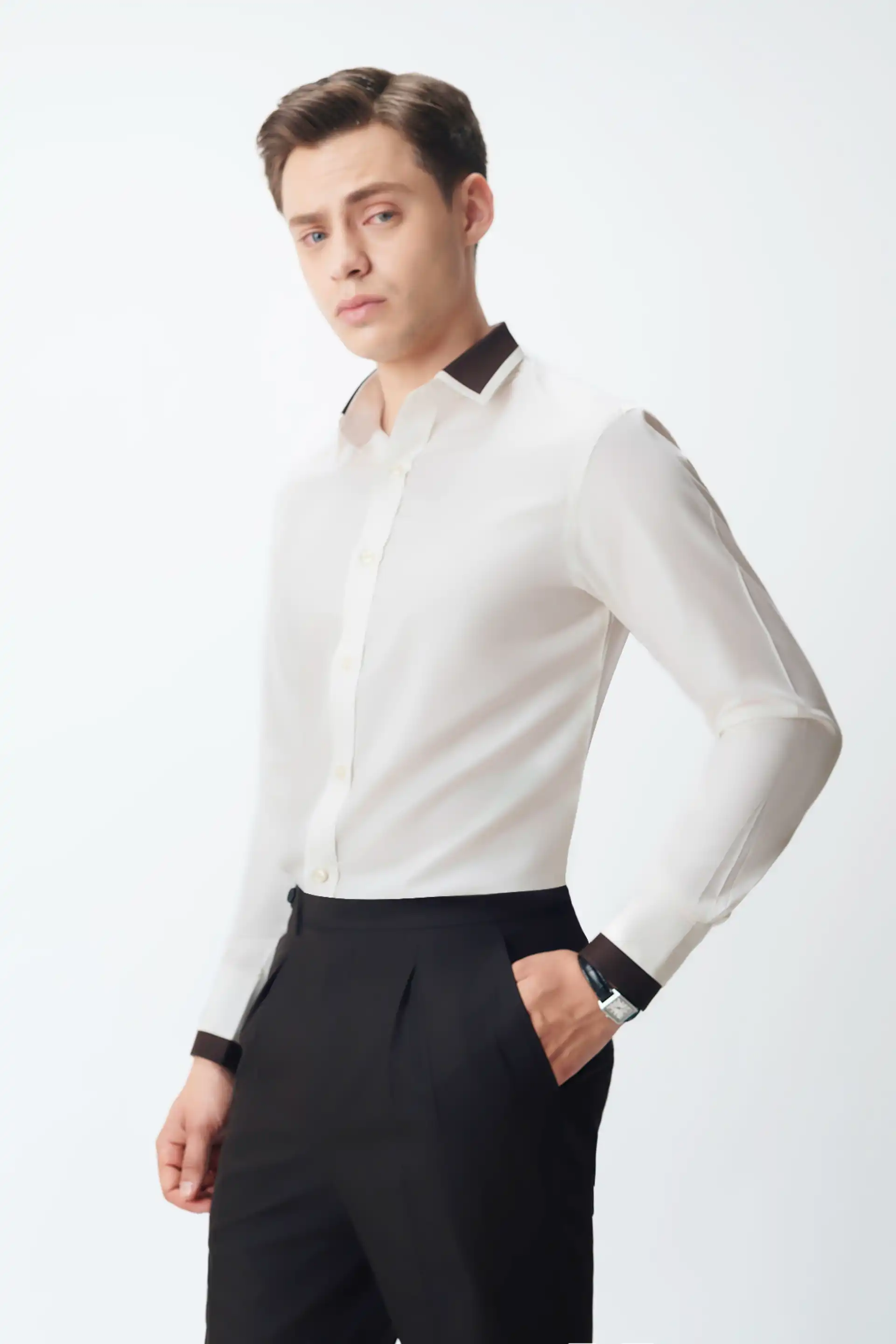 Brown & Off White Shirt