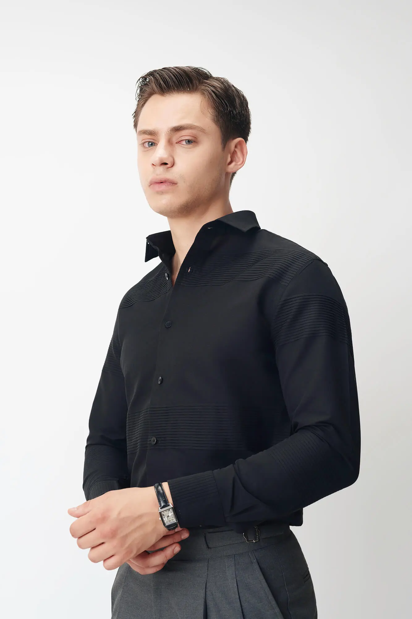 Black Self Striped Shirt