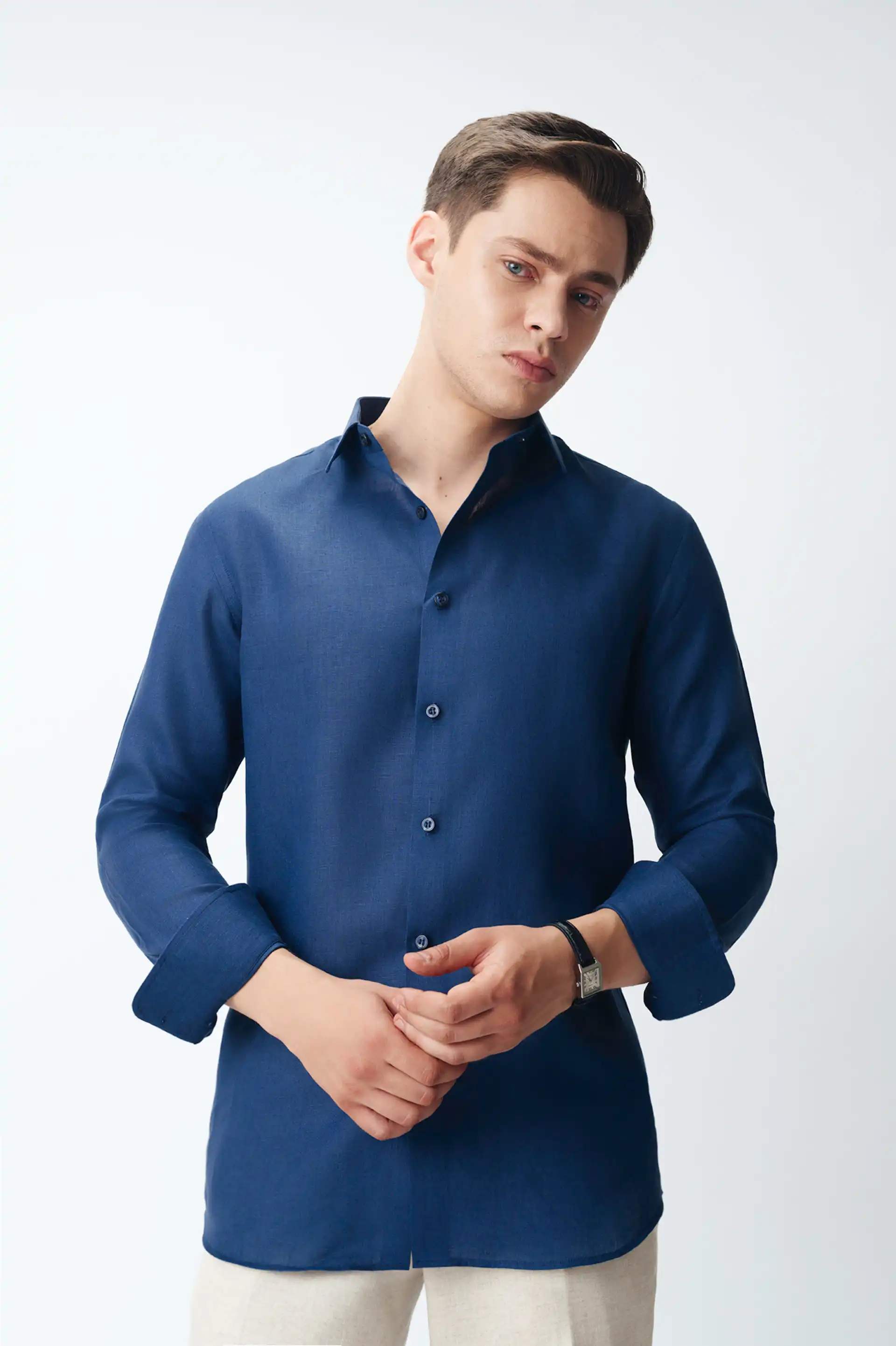 Navy Blue Linen Shirt