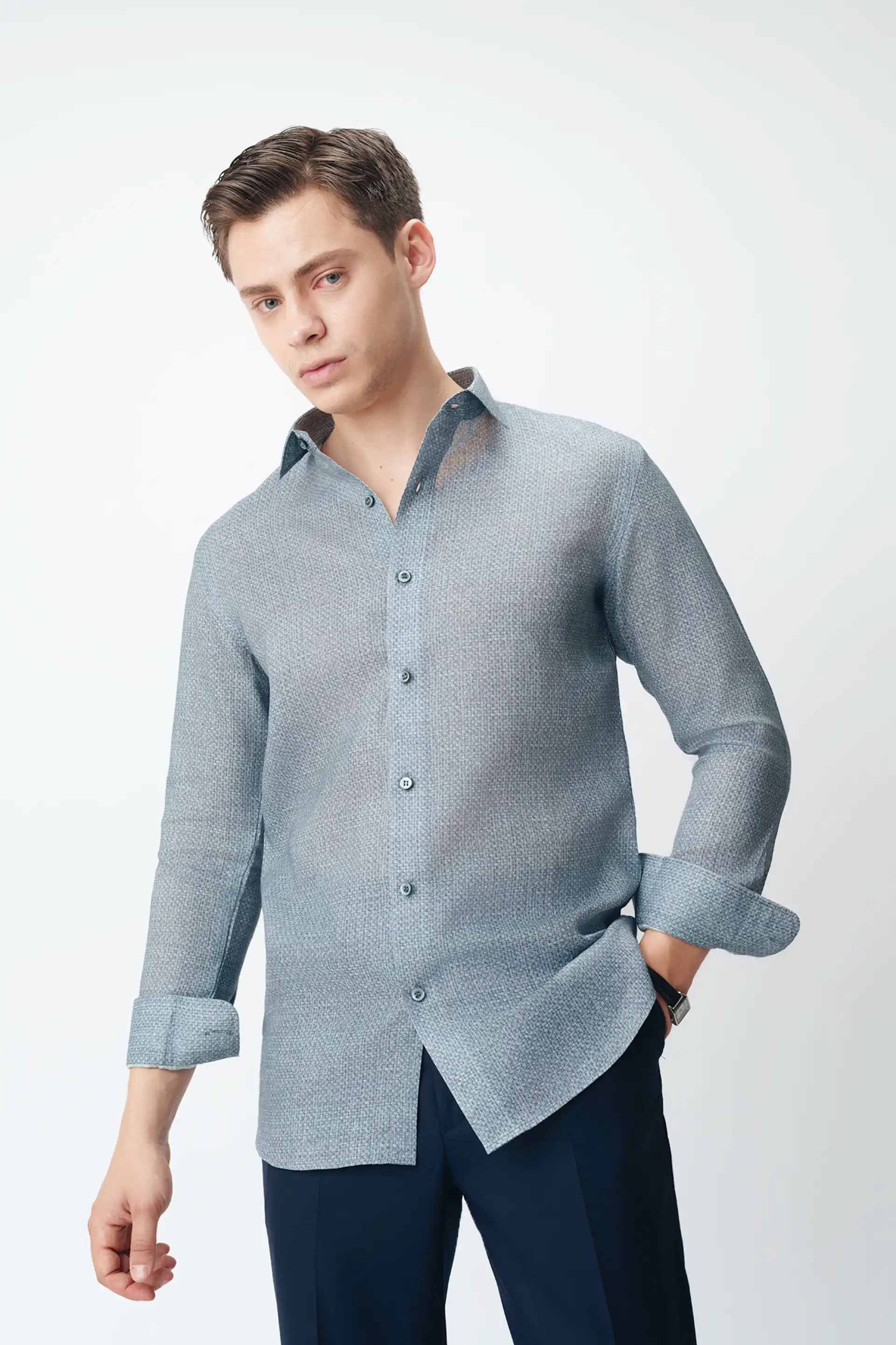 Blue Linen Structured Shirt