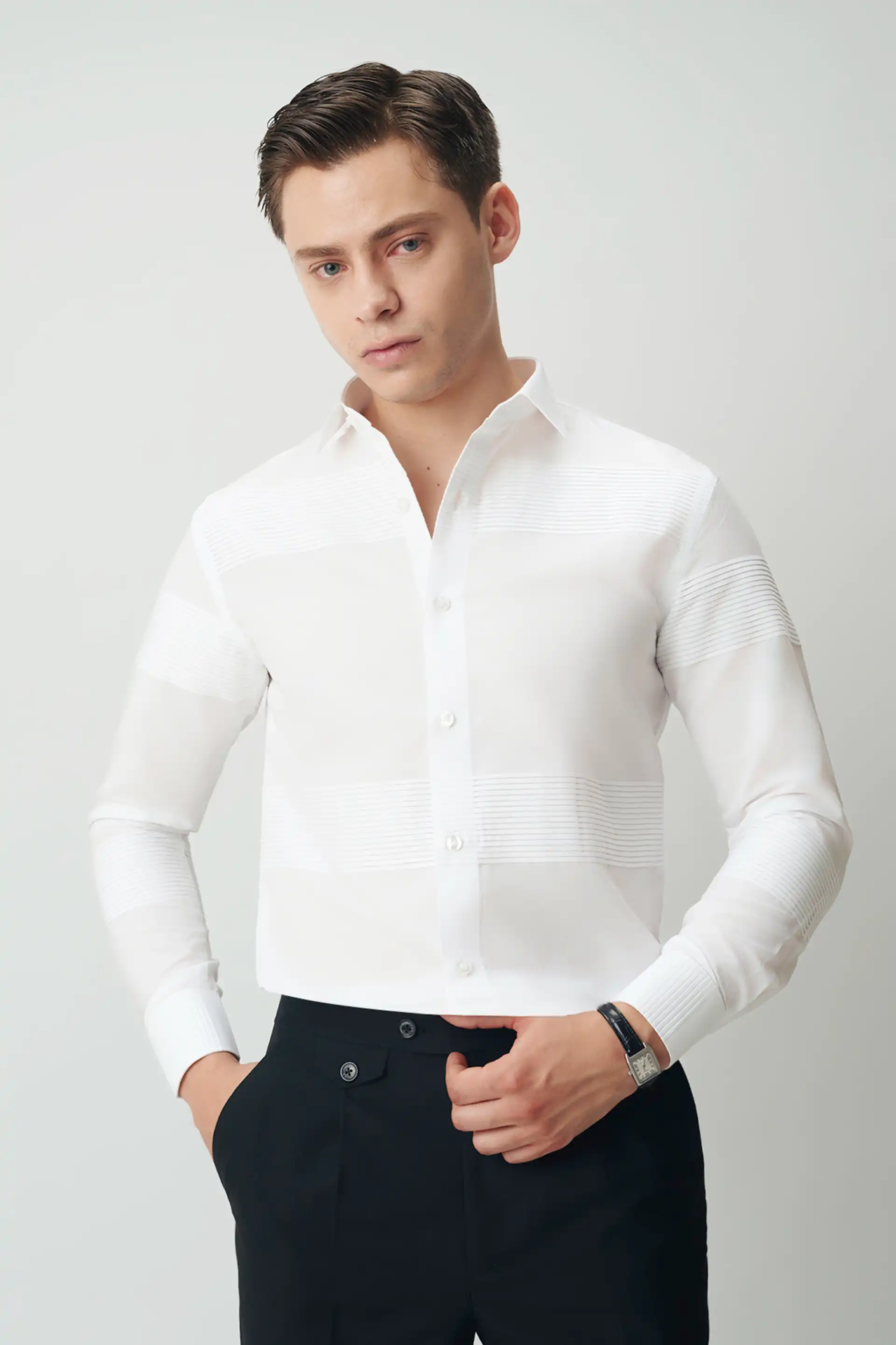 White Self Striped Shirt