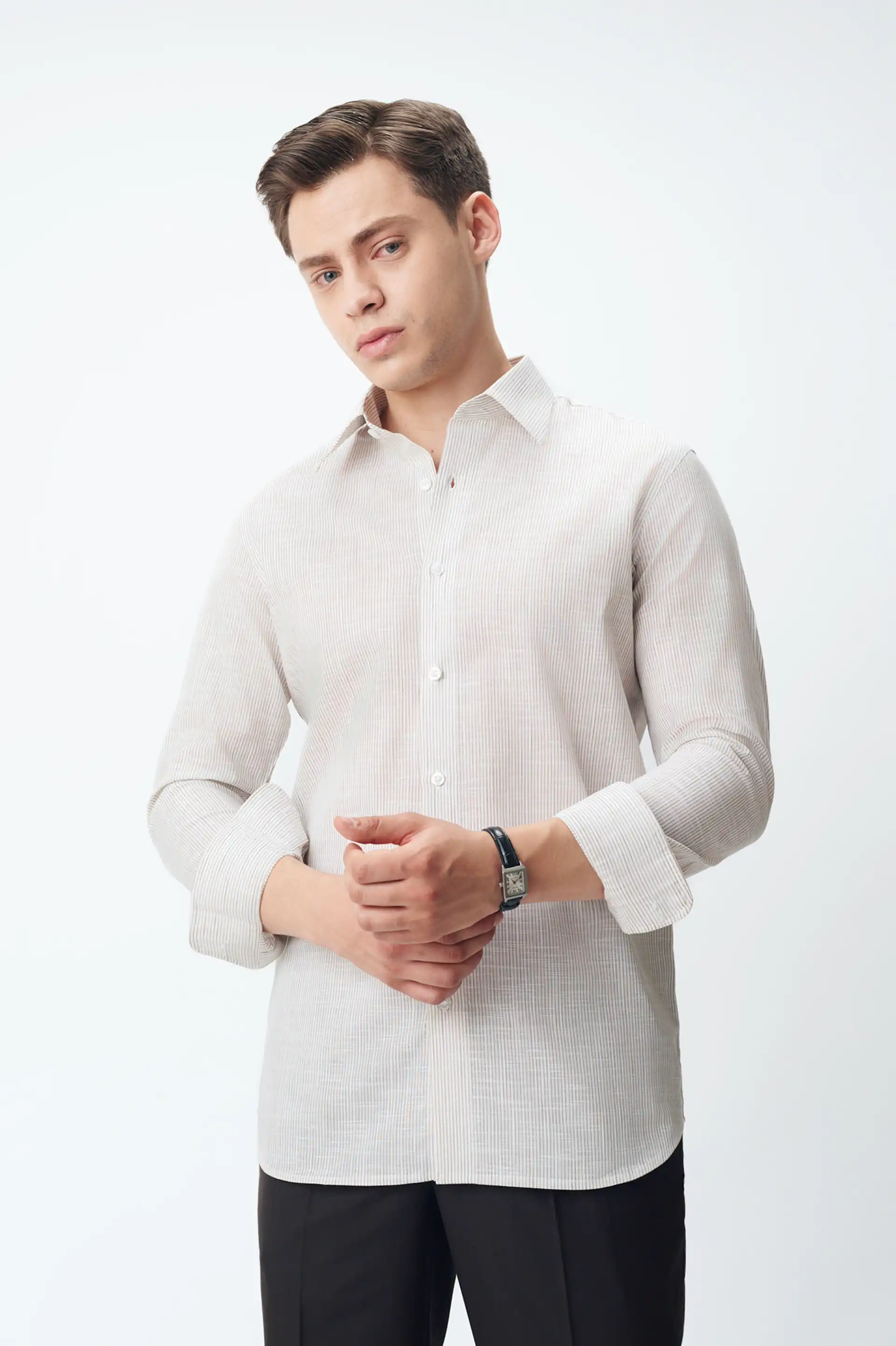 White & Brown Striped Shirt